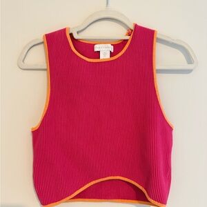 House of Harlow 1960 Pink Ribbed Top with Orange Trim